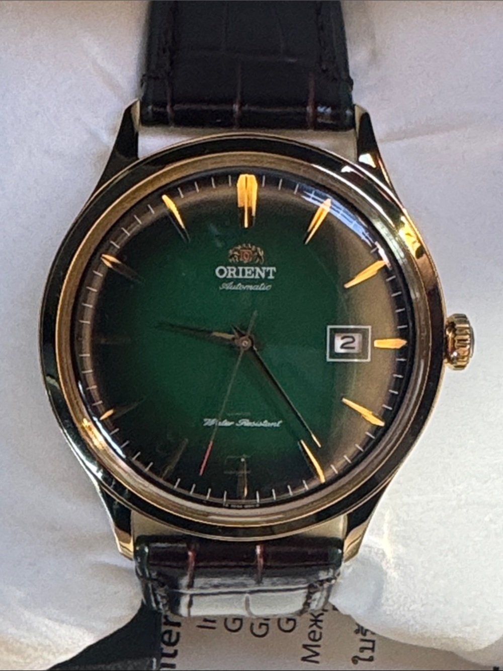 NEW Orient Bambino V4 Green Dial Automatic Watch TAC08002F0 Rose Gold Men’s - Picture 5 of 9